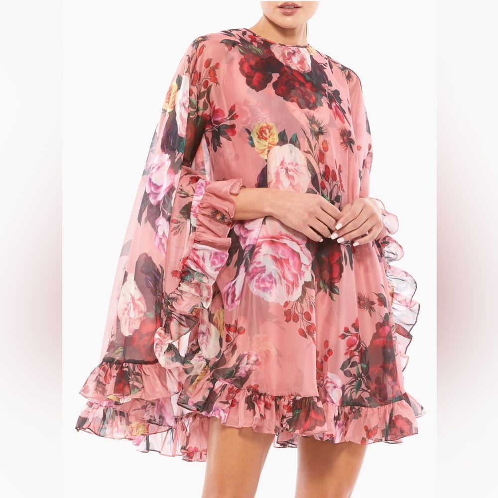 Ieena for Mac Duggal Floral Cape Dress